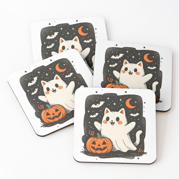 Item preview, A cozy Halloween with a ghost cat and a pumpkin designed and sold by floraaplus.