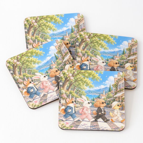 Item preview, Four Stylish Animal Friends Walking in a Mediterranean Village – Cute Summer Travel Illustration designed and sold by Windy-market.