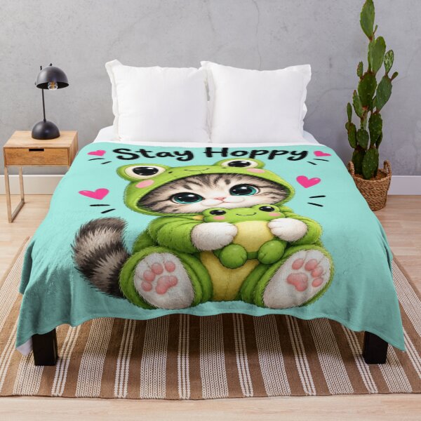 Item preview, Stay Hoppy Kawaii Kitten in Frog Costume with Frog Plushie designed and sold by MushArtist.
