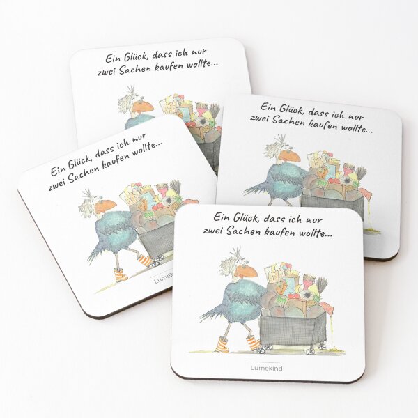 Artikelvorschau, Lustiger deutscher Einkaufsspruch mit Krähe | Niedliche Aquarellillustration eines Lebensmittelvogels entworfen und verkauft von lumekind.