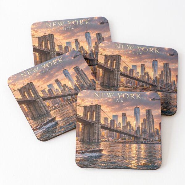 Item preview, New York Sunset Brooklyn Bridge Skyline Art Poster designed and sold by TrendyDesigns Studio.