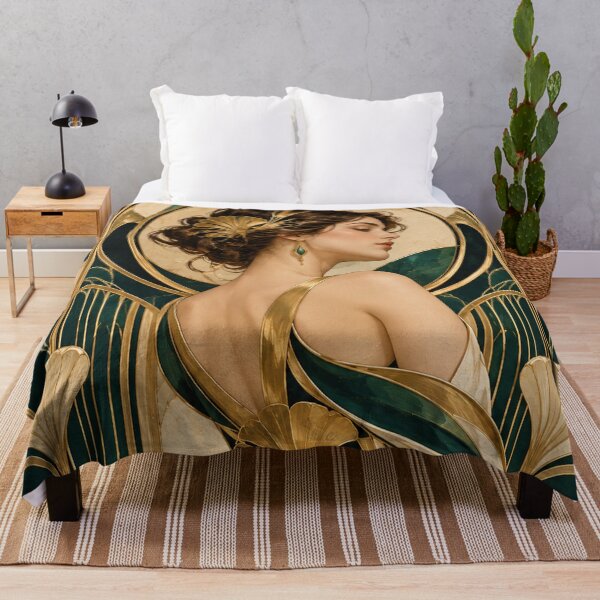 Item preview, Art Nouveau Emerald & Gold Muse – Elegant Vintage Woman Portrait designed and sold by Bizzfora.
