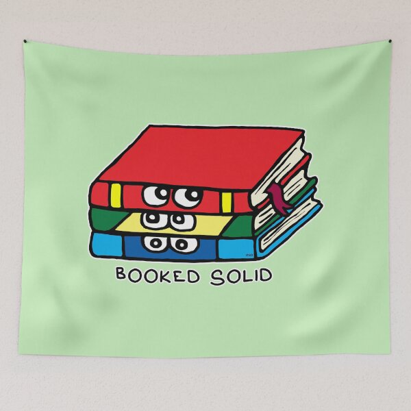 Item preview, Booked Solid | Funny Bookworm Stack Visual Pun Sticker designed and sold by MyxaART.
