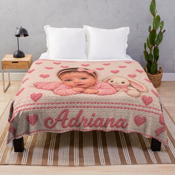 Item preview, Pink Crochet Baby Blanket with Bunny and Bows designed and sold by Cartoon art with a purpose ❤️ Supporting Althea’s friends .