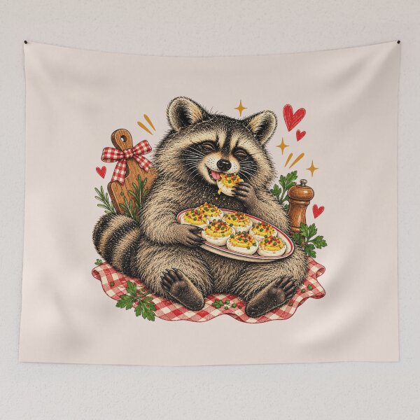 Item preview, Funny Thanksgiving Raccoon with Deviled Eggs, Cute Trash Panda Holiday Food Humor, Retro Fall Thanksgiving Dinner, Silly Raccoon Lover Gift designed and sold by Cchotlan.