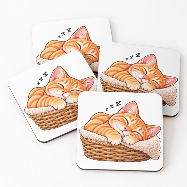 Item preview, Sleepy Orange Tabby Cat in Basket – Cute Kawaii Kitten designed and sold by -Unique design--.