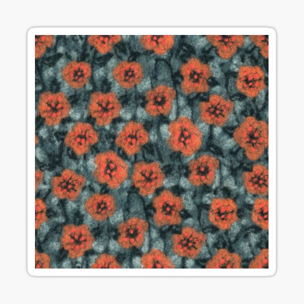 Autumn Flowers, Rustic Floral Pattern Felted Wool Texture, Grey Orange Sticker