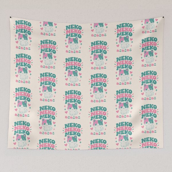 Aperçu de l'œuvre Neko Neko Neko – Chat japonais mignon kawaii style rétro pop art créée et vendue par AbsoluteMotif.