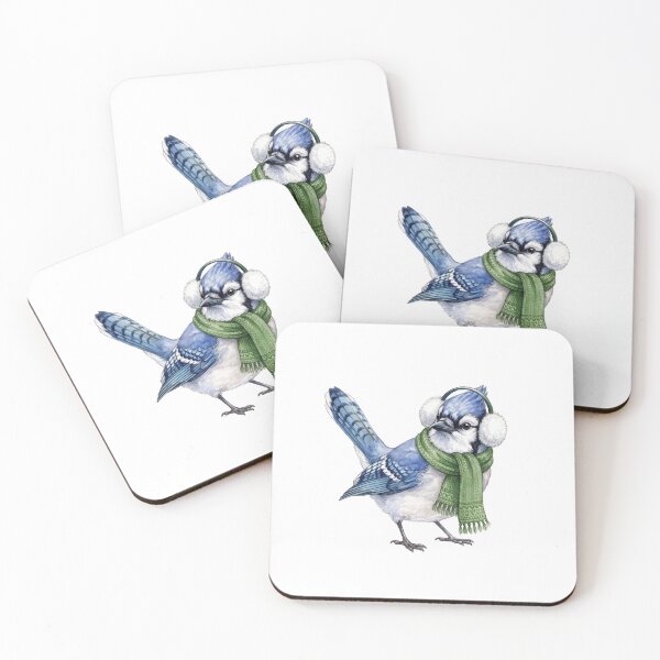 Item preview, Green Earmuffs Blue Jay designed and sold by Tiffany Roy.