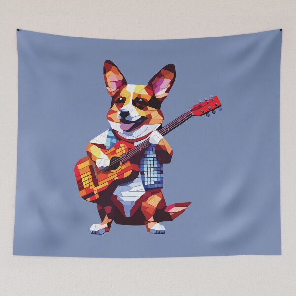 Item preview, Colorful Mosaic Corgi Dog Playing Guitar Fine Art designed and sold by designmari.