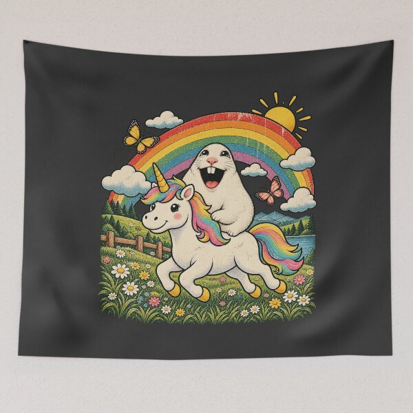 Item preview, Hamster Riding Unicorn Colorful Cartoon Rainbow Meadow Meme Art - Gen Alpha Gen Z designed and sold by AmiGraph.