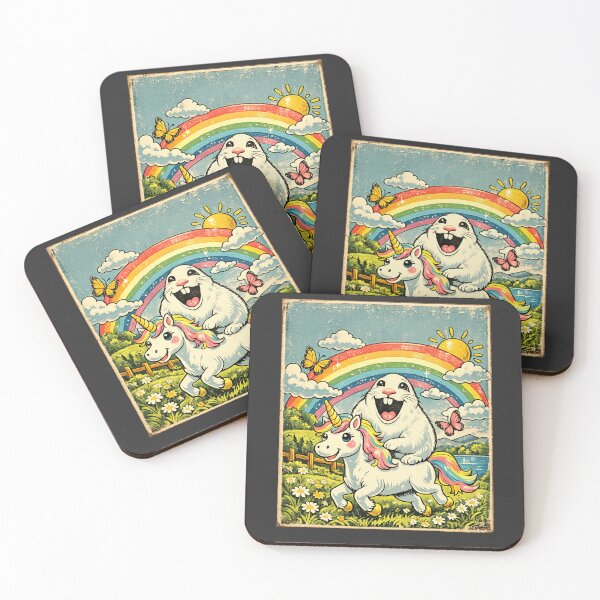 Item preview, Vintage Hamster Riding Unicorn Colorful Cartoon Rainbow Meadow Meme Art - Gen Alpha Gen Z designed and sold by AmiGraph.