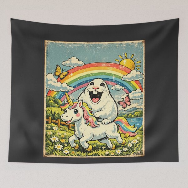 Item preview, Vintage Hamster Riding Unicorn Colorful Cartoon Rainbow Meadow Meme Art - Gen Alpha Gen Z designed and sold by AmiGraph.