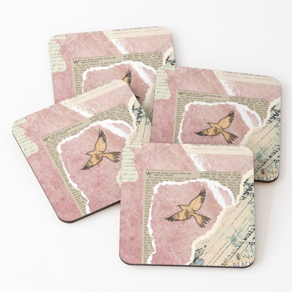 Item preview, Unwritten – Vintage Rose Pink Paper Collage with Storybook Eagle, Beach Sign and Literary Textures designed and sold by Surabi-studio.