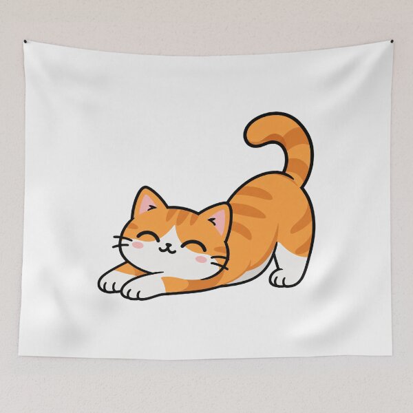 Item preview, Cute Orange Cat Stretching Kawaii Kitten Cartoon designed and sold by Vayro cartoons.