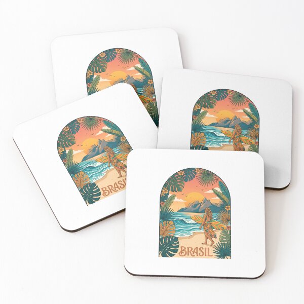 Item preview, Brasil Vintage Tropical Beach Surfer Girl Sunset Landscape designed and sold by MyHappyArtShop.