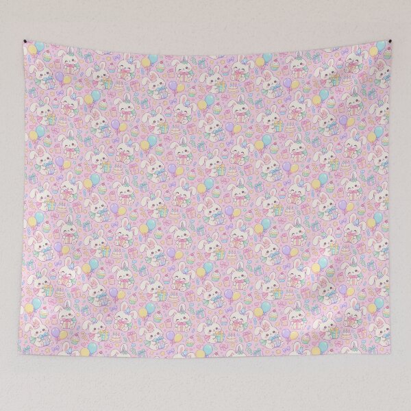 Item preview, Kawaii Birthday Baby Bunnies Pastel Cute Bunny Party Pattern designed and sold by Soft Berry Studio.