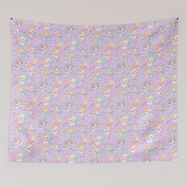 Item preview, Kawaii Birthday Baby Kittens Pastel Cute Cat Party Pattern designed and sold by Soft Berry Studio.