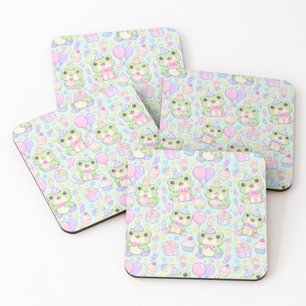 Item preview, Kawaii Birthday Baby Frogs Pastel Cute Frog Party Pattern designed and sold by Soft Berry Studio.