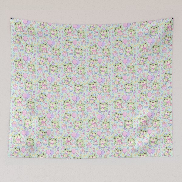 Item preview, Kawaii Birthday Baby Frogs Pastel Cute Frog Party Pattern designed and sold by Soft Berry Studio.