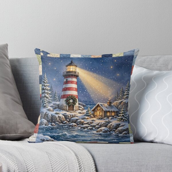 Item preview, Lighthouse Christmas Throw Blanket designed and sold by Bluntees .