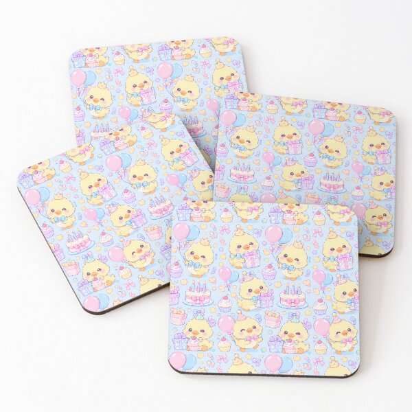 Item preview, Kawaii Birthday Baby Ducklings Pastel Cute Duck Party Pattern designed and sold by Soft Berry Studio.