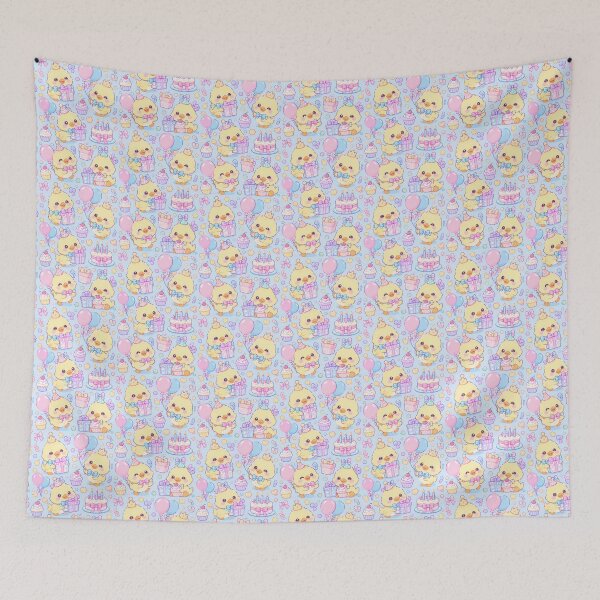 Item preview, Kawaii Birthday Baby Ducklings Pastel Cute Duck Party Pattern designed and sold by Soft Berry Studio.