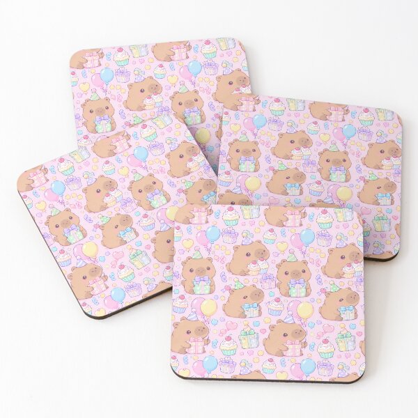 Item preview, Kawaii Birthday Baby Capybaras Pastel Cute Capybara Party Pattern designed and sold by Soft Berry Studio.