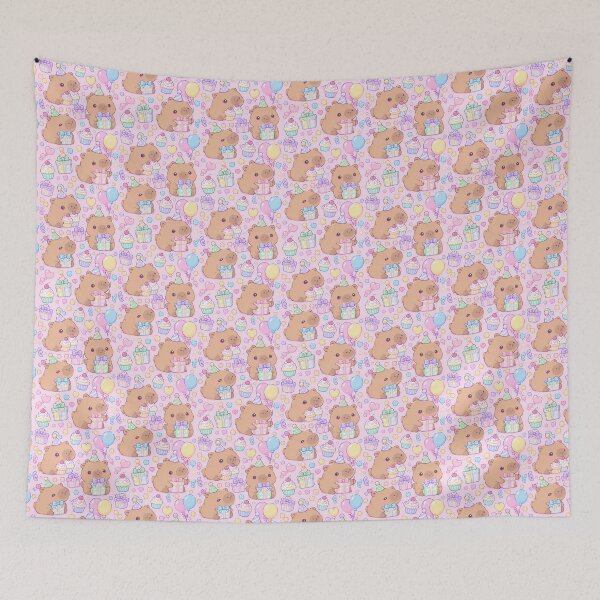 Item preview, Kawaii Birthday Baby Capybaras Pastel Cute Capybara Party Pattern designed and sold by Soft Berry Studio.