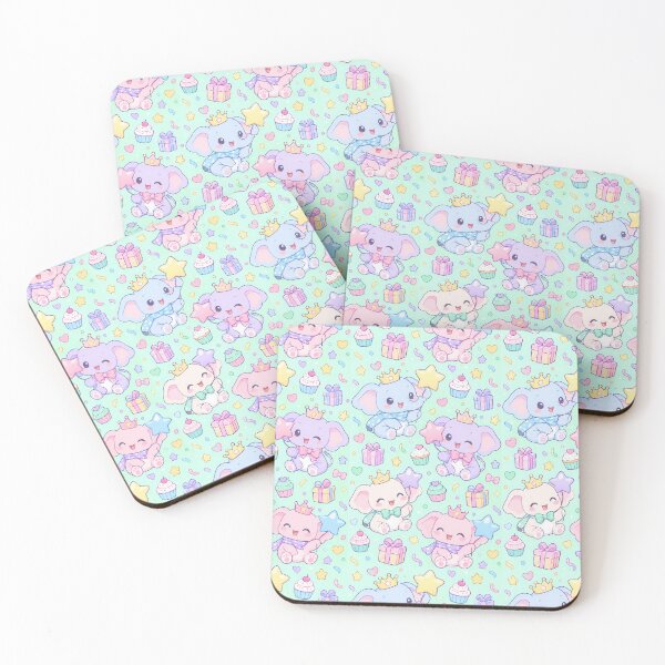 Item preview, Kawaii Birthday Baby Elephants Pastel Cute Elephant Party Pattern designed and sold by Soft Berry Studio.