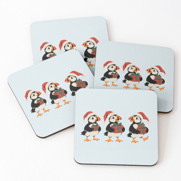 Item preview, Three Christmas Puffins with Santa Hats and Gifts designed and sold by MavtM.