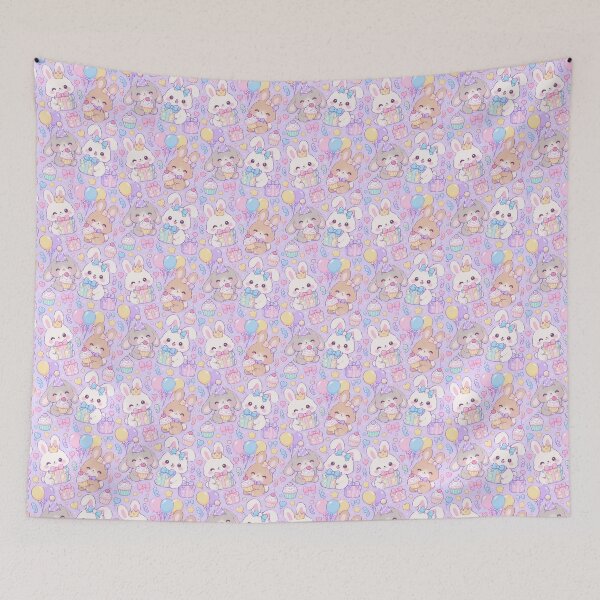 Item preview, Kawaii Birthday Baby Bunnies Pastel Cute Rabbit Party Pattern designed and sold by Soft Berry Studio.