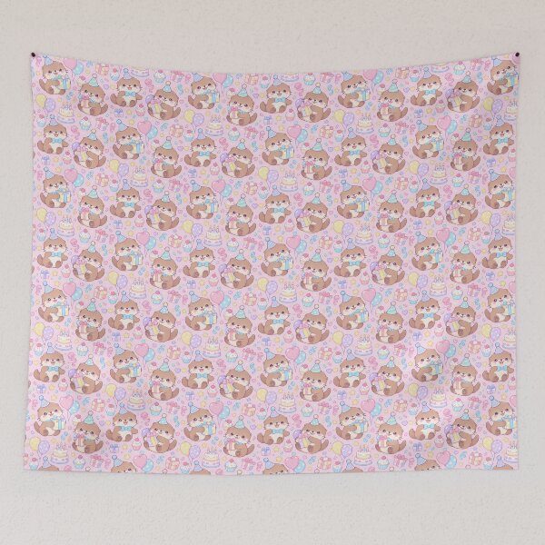 Item preview, Cute Baby Otter Birthday Party Pastel Kawaii Pattern designed and sold by Soft Berry Studio.