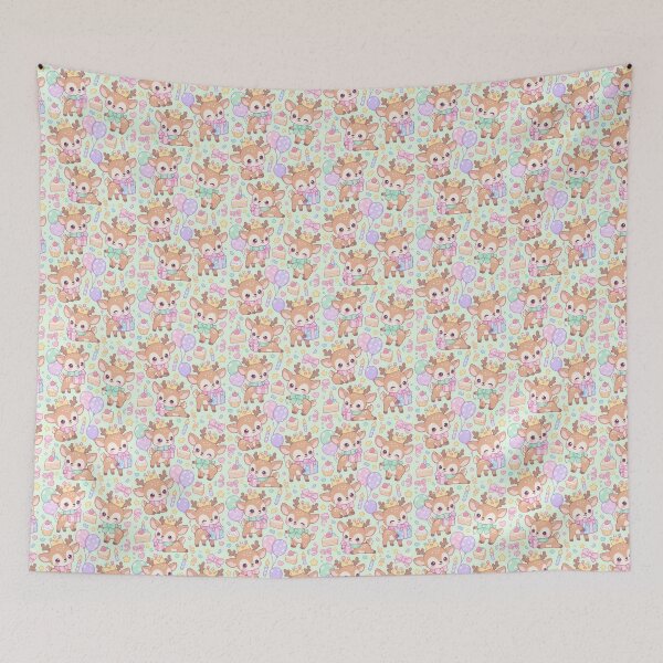 Item preview, Cute Baby Deer Birthday Party Pastel Kawaii Pattern designed and sold by Soft Berry Studio.