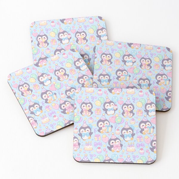 Item preview, Cute Baby Penguin Birthday Party Pastel Kawaii Pattern designed and sold by Soft Berry Studio.