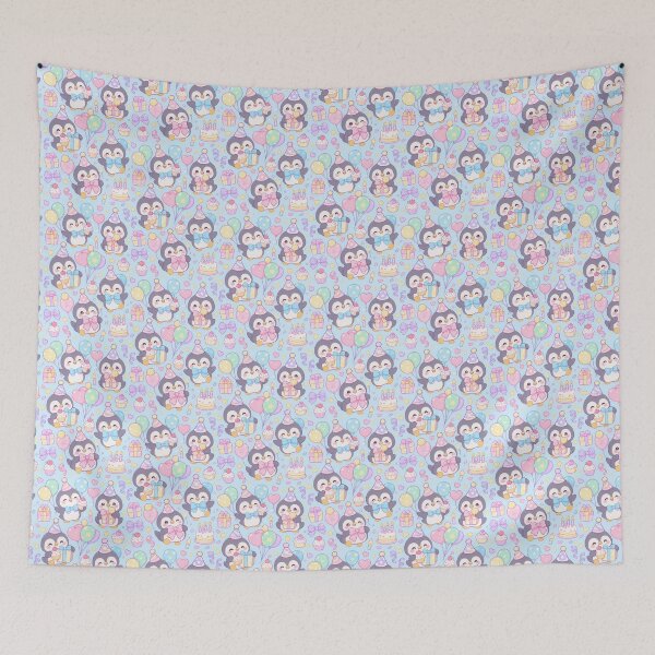 Item preview, Cute Baby Penguin Birthday Party Pastel Kawaii Pattern designed and sold by Soft Berry Studio.