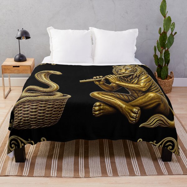 Item preview, Golden Tiger Playing Flute Cobra Snake Charmer Fantasy Art designed and sold by Breezes-of-Ida.