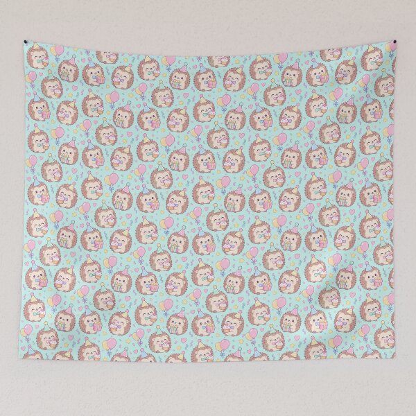Item preview, Cute Baby Hedgehog Birthday Party Pastel Kawaii Pattern designed and sold by Soft Berry Studio.