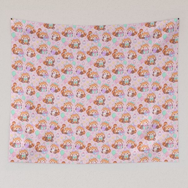 Item preview, Cute Baby Red Panda Birthday Party Pastel Kawaii Pattern designed and sold by Soft Berry Studio.