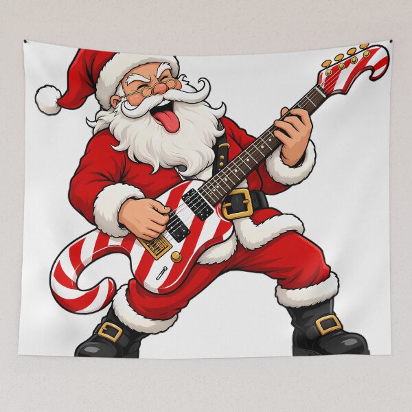 Item preview, Rockstar Santa Playing Candy Cane Electric Guitar designed and sold by Linework Studio.