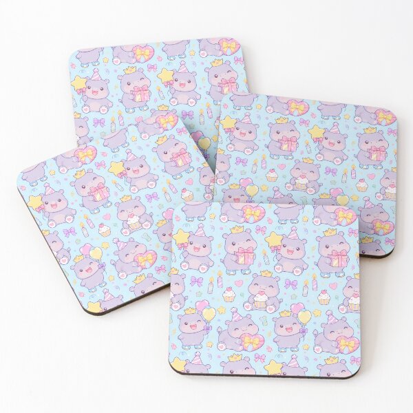 Item preview, Cute Baby Hippo Birthday Party Pastel Kawaii Pattern designed and sold by Soft Berry Studio.