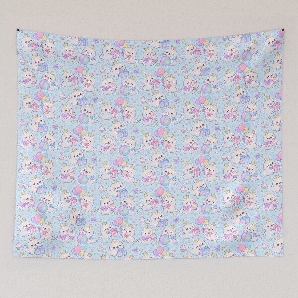 Item preview, Cute Baby Seal Birthday Party Pastel Kawaii Pattern designed and sold by Soft Berry Studio.