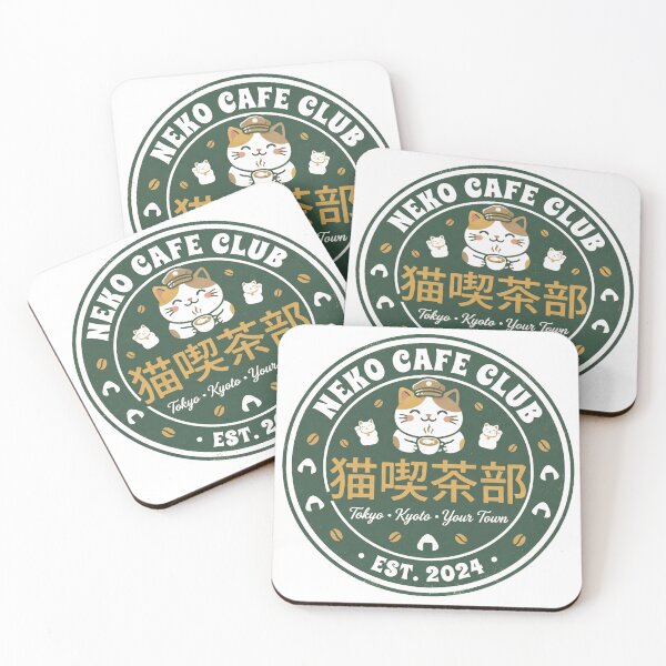 Item preview, Neko Cafe Club Vintage Japanese Coffee & Cat Lounge Green Badge T-Shirt designed and sold by DesignArtique.