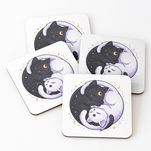 Item preview, Gemini Yin Yang Cats Celestial Astrology Black and White Felines designed and sold by YNAMREG.
