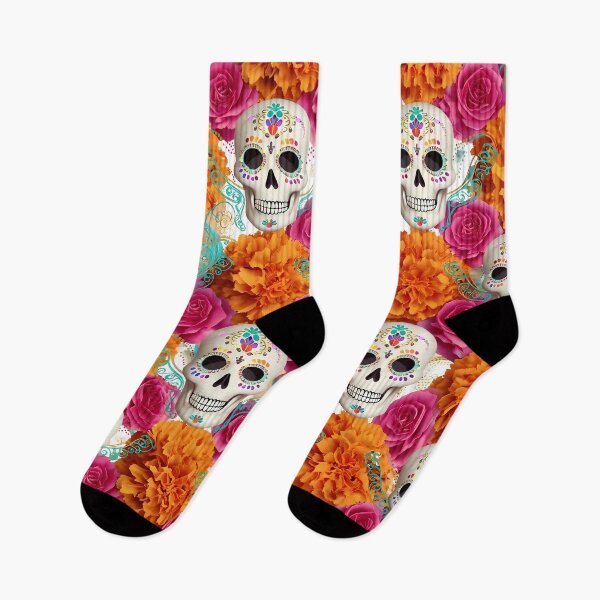 Item preview, Mexican Sugar Skull Marigold Floral Seamless Pattern 06 designed and sold by The Design Asset Station.