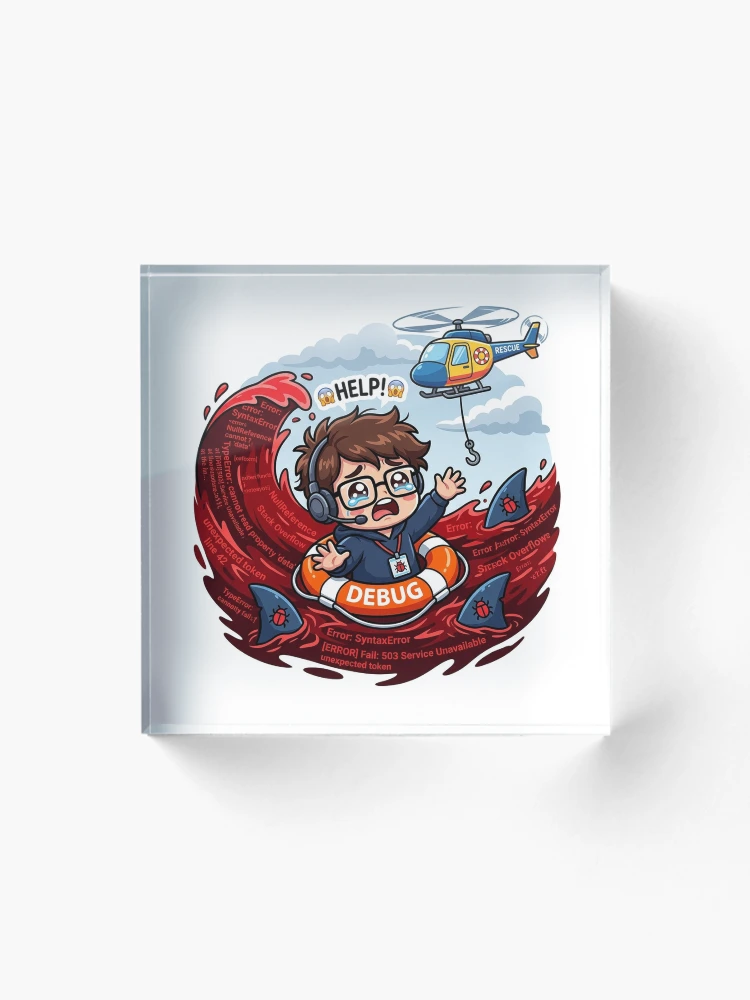 Thumbnail 1 of 5, Acrylic Block, Stack Overflow Life Preserver Sticker - Developer Copy Paste Debugging Humor designed and sold by YNAMREG.
