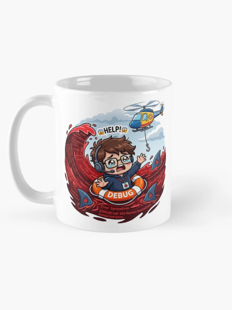 Thumbnail 5 of 6, Coffee Mug, Stack Overflow Life Preserver Sticker - Developer Copy Paste Debugging Humor designed and sold by YNAMREG.