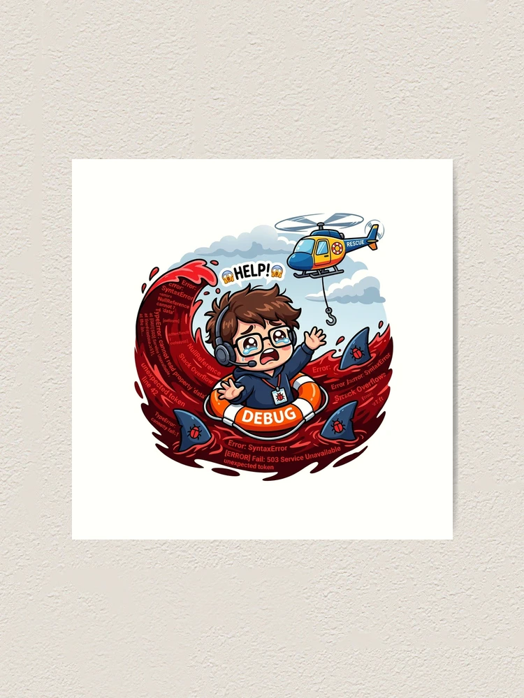 Thumbnail 1 of 3, Art Print, Stack Overflow Life Preserver Sticker - Developer Copy Paste Debugging Humor designed and sold by YNAMREG.