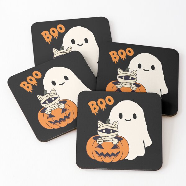 Item preview, Boo! Cute Halloween Ghost and Mummy Cat in Pumpkin designed and sold by made4noise.