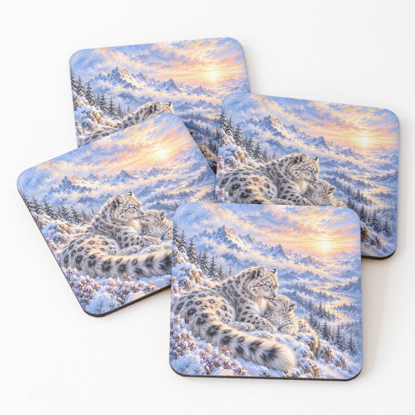 Item preview, Snow Leopard Mother and Cub – Snowy Mountains Wildlife Art designed and sold by ManJiangHong.